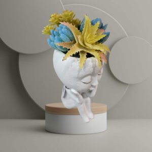 Faux Succulent Arrangement - Full Body Planter- White Unisex