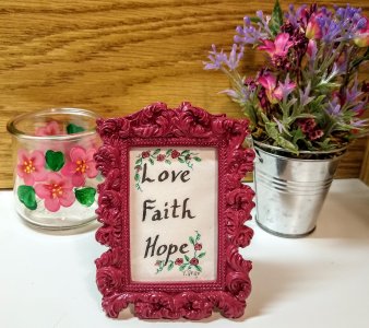 Flower arrangement in silver bucket, pink flowers with purple berries, desk decor, small floral arrangement, gift for her