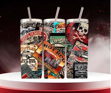 20 oz tumbler featuring vintage hot rods