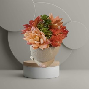 Faux Succulent Arrangement - Face Planter - Small Cream Female