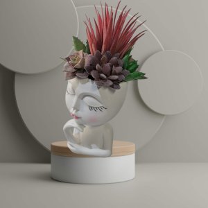 Faux-Succulent Face Planter - White Female - Strike a Pose
