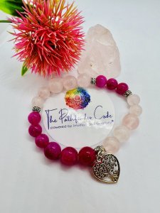 "TREE OF LIFE HEART" CHARMED GEMSTONE BRACELET to enhance compassion, love and self-love
