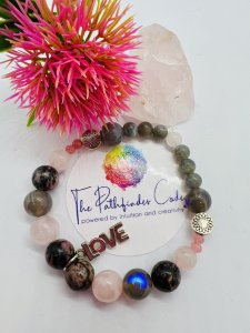 "LOVE"  WORD CHARM Gemstone Bracelet -to enhance  inner strength, wisdom and self-love