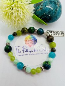 "STRONG IS BEAUTIFUL" CHARMED  GEMSTONE BRACELET