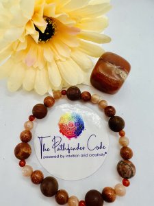 STONE OF AMBITION/HAPPINESS/STRENGTH GEMSTONE BRACELET- Indian agate, goldstone, sunstone and carnelian