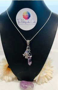 ZODIAC "Aquarius" Charmed Birthstone Crystal Amethyst Pendant w/25" silvery chain