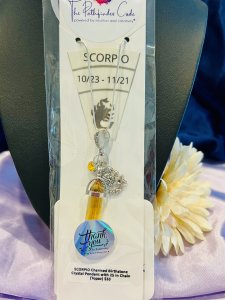 ZODIAC "Scorpio" Charmed Birthstone Crystal Topaz Pendant w/25" silvery chain