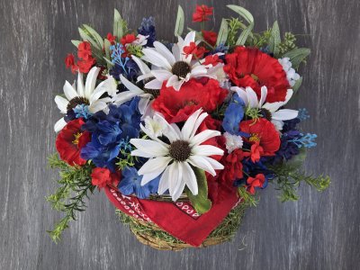Handmade Patriotic Floral Basket Door Hanger Wreath 4th Of July Summer Wreath