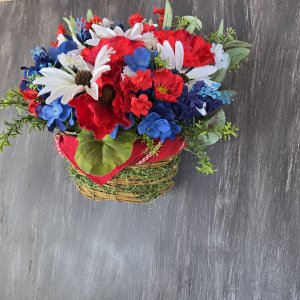 Handmade Patriotic Floral Basket Door Hanger Wreath 4th Of July Summer Wreath