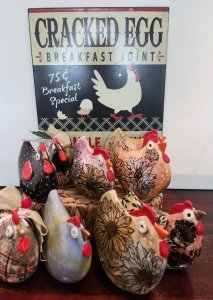 Hand-crafted stoneware chickens