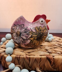 Hand-crafted stoneware chickens