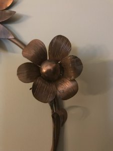 Copper Wall Hanging with Flowers, Bird and Sun