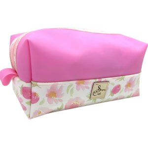 Floral Elegance: Pink Floral Print Cosmetic Bag