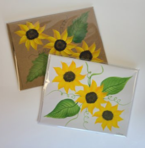 Sunflowers greeting card, sunflower note cards, hand painted flowers, card with envelope
