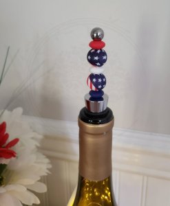Red, White, Blue Flag Design Wine Stopper, Silicone Beaded Bottle Stopper, Wine Accessory, Wine Enthusiast Gift, Handmade