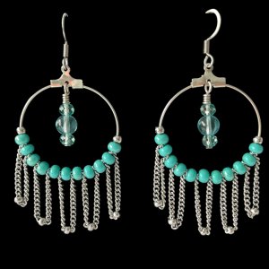 Teal chain chandelier earrings