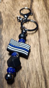 Beaded Thin Blue Line Flag Keychain – Handmade by Haddle’s Craft Shack
