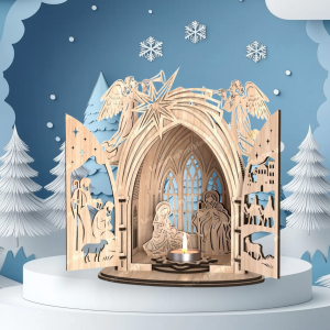 Cathedral Nativity Scene – Laser-Cut Wooden Candle Display