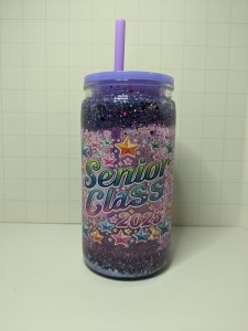 Purple Snow Globe Tumbler 16oz Graduation Senior 2025