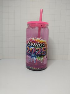 Magenta Snow Globe Tumbler 16oz Graduation Senior 2025