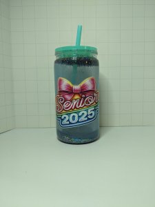 Teal Snow Globe Tumbler 16oz Graduation Senior 2025
