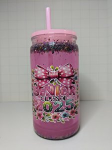 Pink Snow Globe Tumbler 16oz Graduation Senior 2025