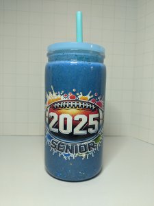 Blue Snow Globe Tumbler 16oz Graduation Senior 2025
