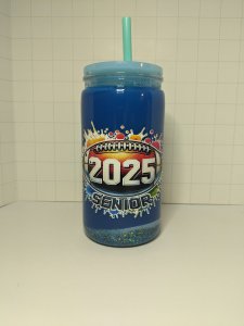 Blue Snow Globe Tumbler 16oz Graduation Senior 2025