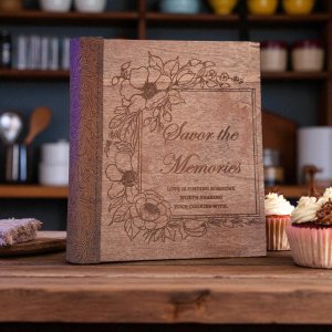 Personalized Recipe Book Binder; Leather and Basswood Wooden Cookbook