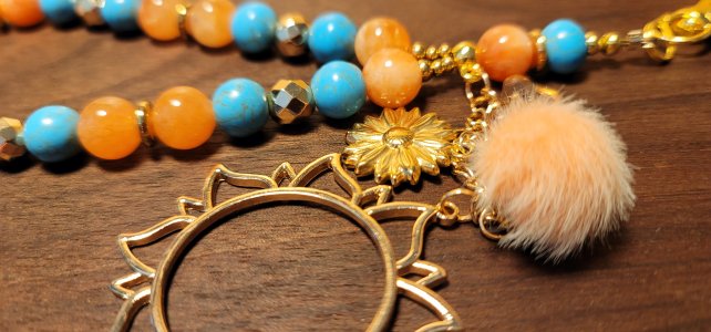 Orange Calcite and Turquoise Phone Wristlet