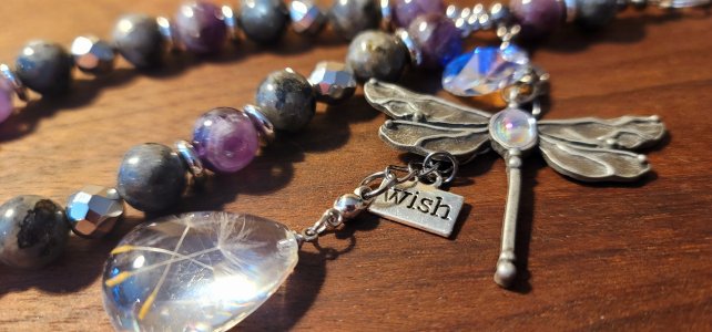 Dream Amethyst and Larvikite Phone Wristlet