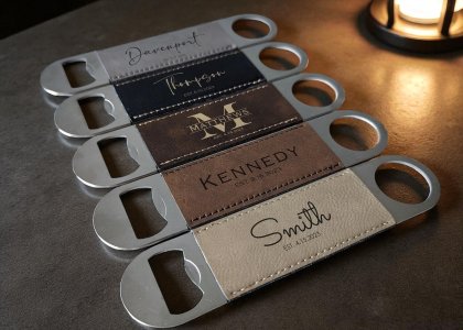 Custom laser engraved leatherette bottle opener
