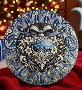 12" Round Wooden Hand Painted Display