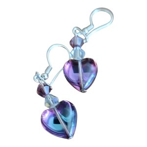 Luxurious Memory Wire Bracelet with Vibrant Purple Design with Purple Heart Shaped Glass Earrings
