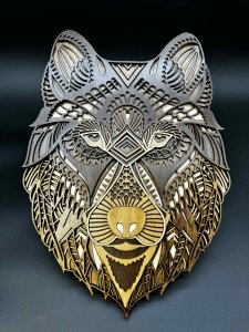 Layered Wood Wolf Wall Art – Handmade Boho Woodland Decor