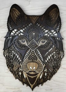 Layered Wood Wolf Wall Art – Handmade Boho Woodland Decor