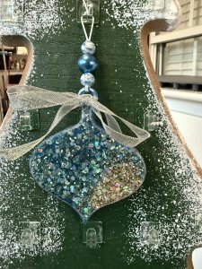 Blue & Silver Glitter Geode Old World Style Christmas Ornament