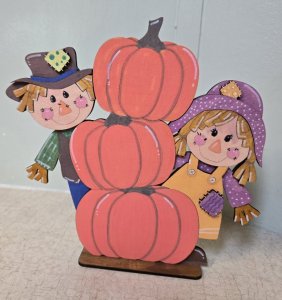 HAND PAINTED WOODEN SCARECROWS AND PUMPKINS
