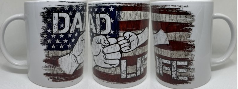 Dad Life – Fist-Bump Flag Mug (15 oz Ceramic)