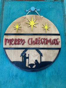 Merry Christmas Nativity Layered Door Hanger
