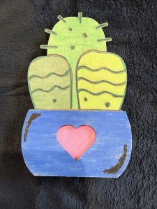 Cactus Heart Wooden Gift Card Holder – Hand-Painted Succulent Surprise