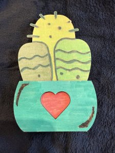Cactus Heart Wooden Gift Card Holder – Hand-Painted Succulent Surprise