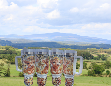 Sunflower Highland Cow (40 oz Handled Tumbler)
