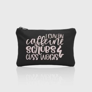 I Run On Coffee, Scrubs, & Cuss Words - Mini Bag (Black/White)