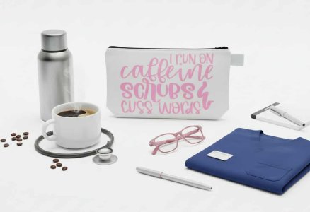 I Run On Coffee, Scrubs, & Cuss Words - Mini Bag (Black/White)