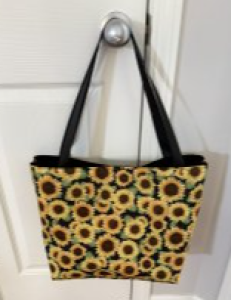 Sunflower Tote Market Bag with black nylon webbing straps