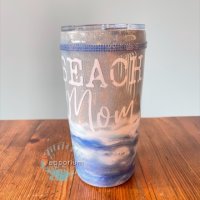 Beach Mom w/Resin waves over foils and vinyl lettering & rhinestone band