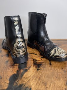 Ladies Black Ankle Boots Hand Embellished - size 7.5