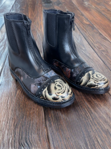 Ladies Black Ankle Boots Hand Embellished - size 7.5