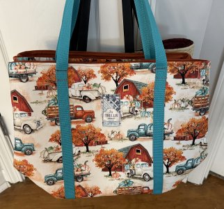 Fall Farmhouse & vintage Truck Tote Market Bag with nylon webbing straps